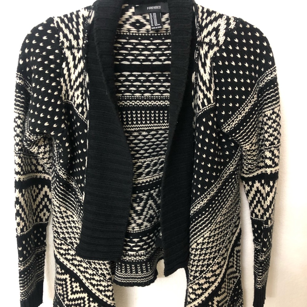 Printed Open Front Cardigan Sweater